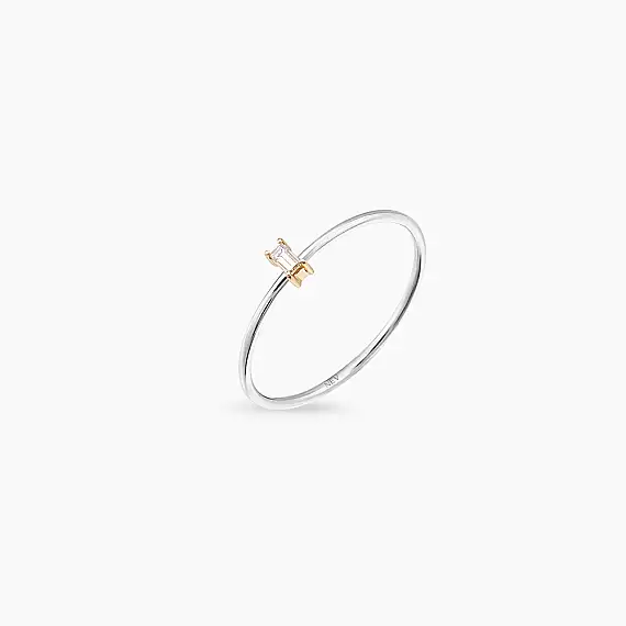 Solid 0.05 CT Baget Pırlanta Taşlı Yüzük - 4