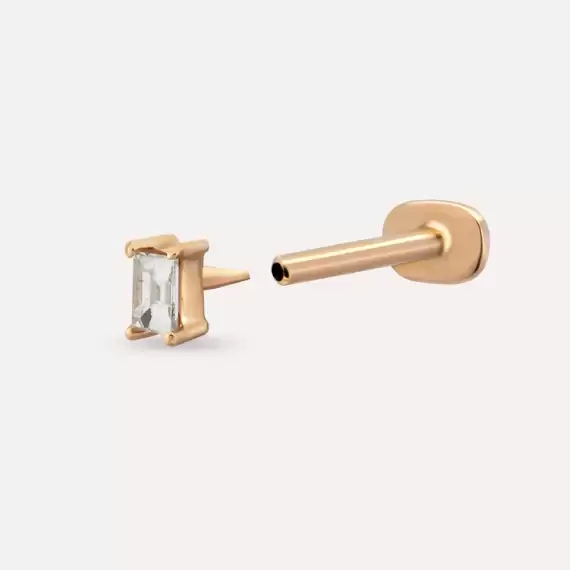 Solid Baguette Cut Diamond Rose Gold Piercing - 4