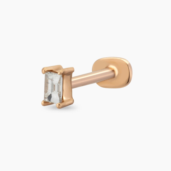 Solid Baguette Cut Diamond Rose Gold Piercing - Nev Jewellery