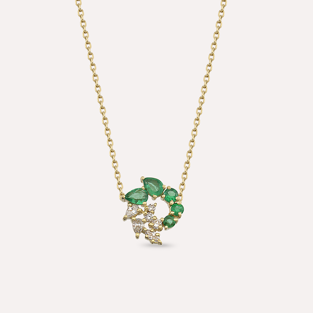 Sophia 0.41 CT Emerald and Diamond Yellow Gold Necklace - 2