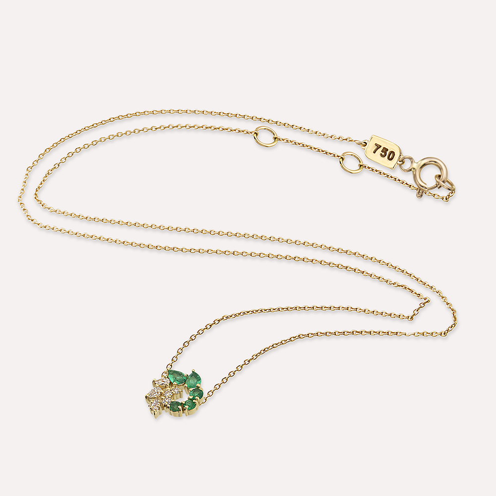 Sophia 0.41 CT Emerald and Diamond Yellow Gold Necklace - 4