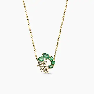 Sophia 0.41 CT Zümrüt ve Pırlanta Taşlı Sarı Altın Kolye - Nev Jewellery (1)