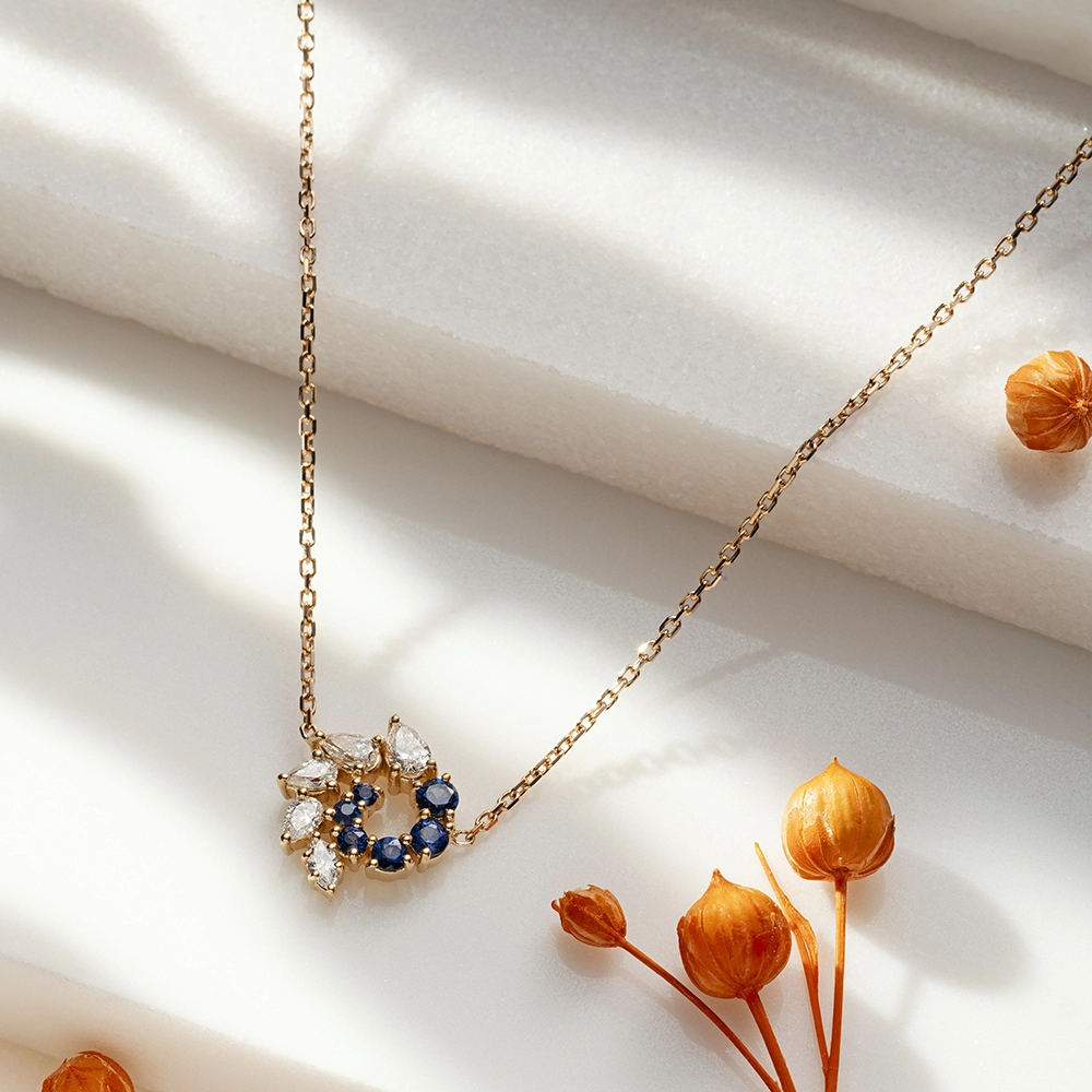 Sophia 0.49 CT Safir ve Pırlanta Taşlı Rose Altın Kolye - Nev Jewellery (1)