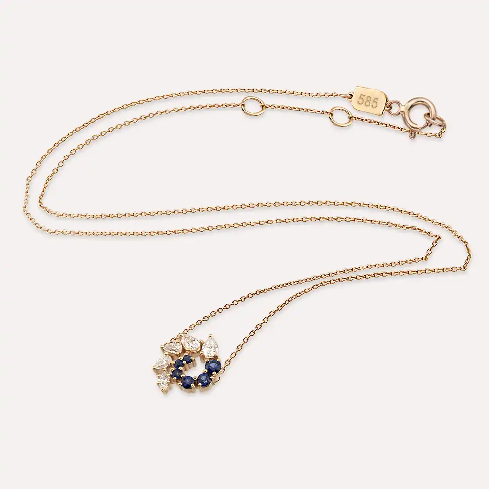 Sophia 0.49 CT Safir ve Pırlanta Taşlı Rose Altın Kolye - 4
