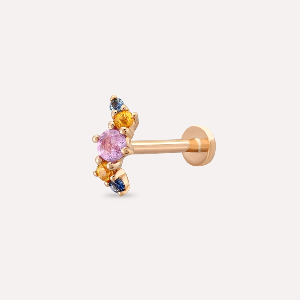 Spes Multicolor Safir Taşlı Rose Altın Piercing - 1