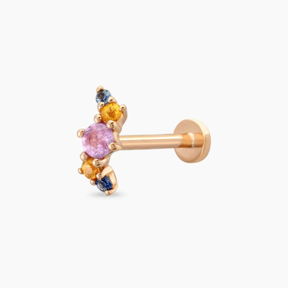 Spes Multicolor Safir Taşlı Rose Altın Piercing - Nev Jewellery