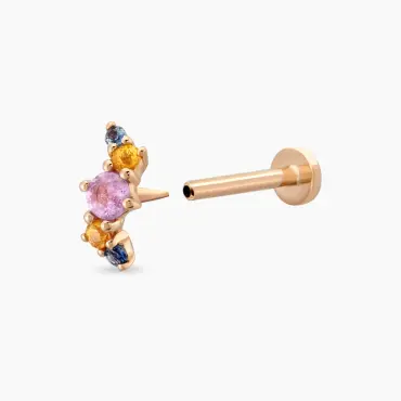 Spes Multicolor Safir Taşlı Rose Altın Piercing - Nev Jewellery (1)