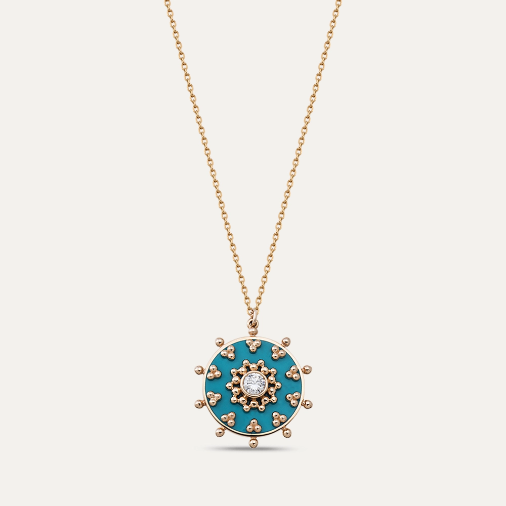 Spica 0.23 CT Diamond and Turquoise Enamel Pendant - 1