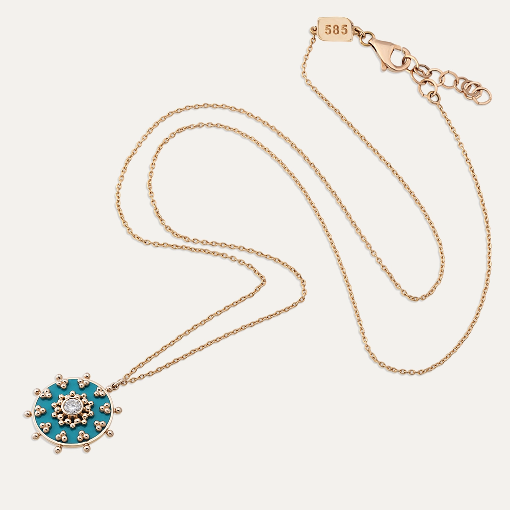 Spica 0.23 CT Diamond and Turquoise Enamel Pendant - 4