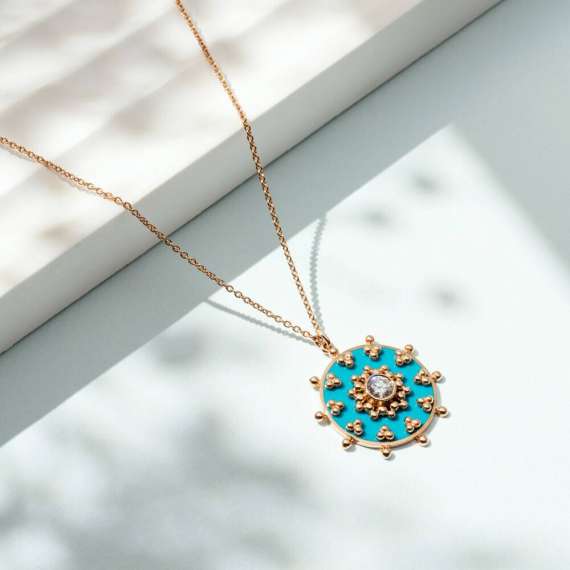 Spica 0.23 CT Diamond and Turquoise Enamel Pendant - 2