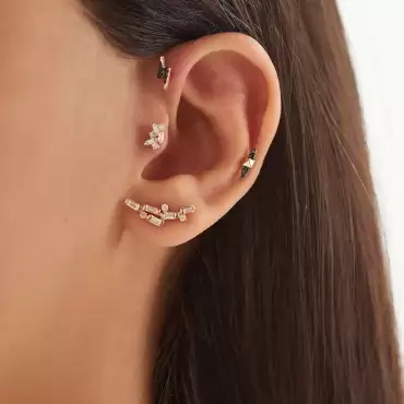 Spike Siyah Pırlanta Taşlı Rose Altın Piercing - Nev Jewellery (1)