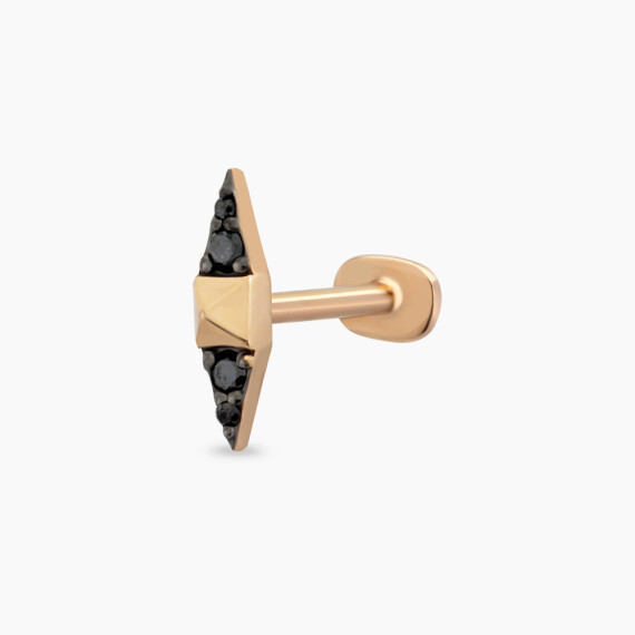 Spike Siyah Pırlanta Taşlı Rose Altın Piercing - Nev Jewellery