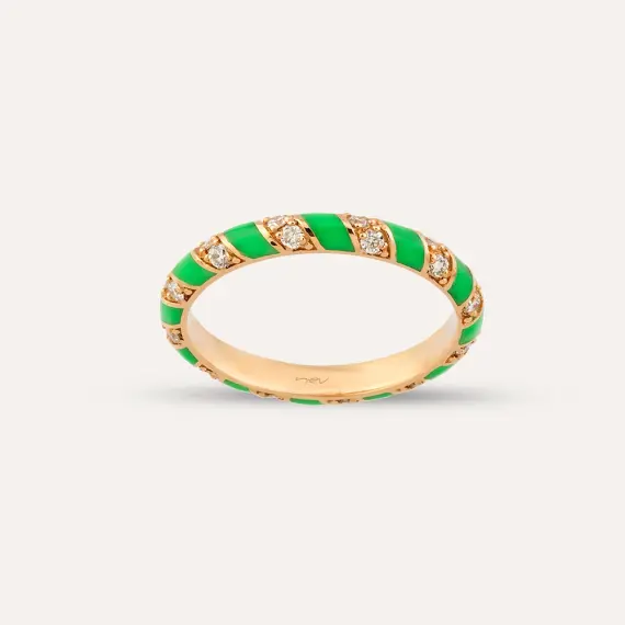 Spiry 0.36 CT Diamond, Green Enamel Rose Gold Eternity Ring - 1