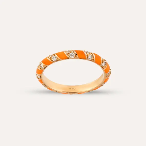 Spiry 0.38 CT Diamond, Orange Enamel Rose Gold Eternity Ring - 1