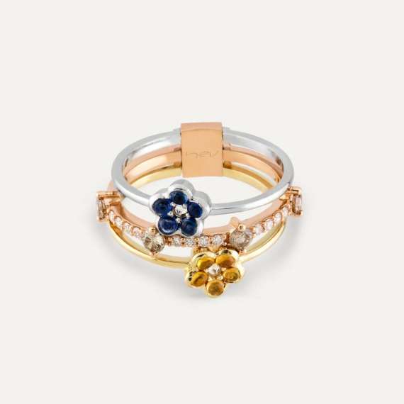 Spritz 0.99 CT Diamond and Multicolor Sapphire Ring - 3