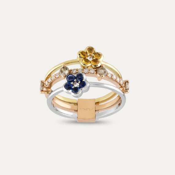 Spritz 0.99 CT Diamond and Multicolor Sapphire Ring - 1