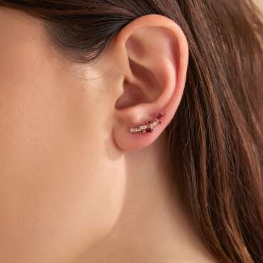 Stairs 0.38 CT Ruby and Baguette Cut Diamond Rose Gold Single Earring - Nev Jewellery (1)