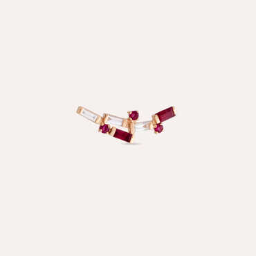 Stairs 0.38 CT Ruby and Baguette Cut Diamond Rose Gold Single Earring - Nev Jewellery