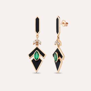 Star Eye Zümrüt ve Pırlanta Taşlı Siyah Mineli Küpe - Nev Jewellery