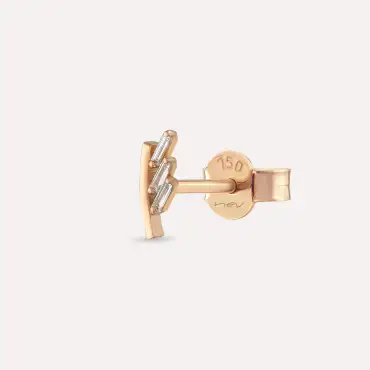 Stem Baget Pırlanta Taşlı Rose Altın Tek Küpe - Nev Jewellery (1)