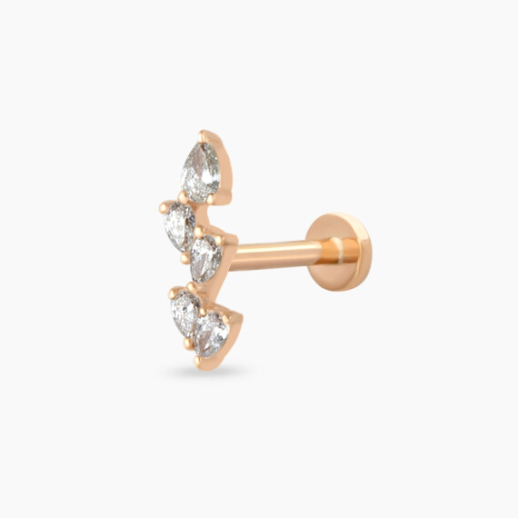 Step Damla Kesim Pırlanta Taşlı Rose Altın Piercing - Nev Jewellery