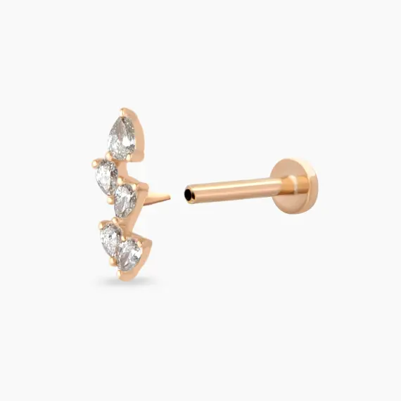 Step Pear Cut Diamond Rose Gold Piercing - 4