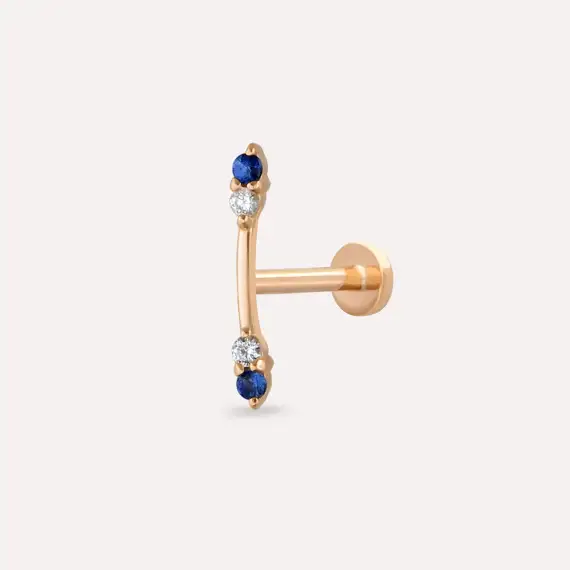 Stick Blue Safir ve Pırlanta Taşlı Rose Altın Piercing - 1