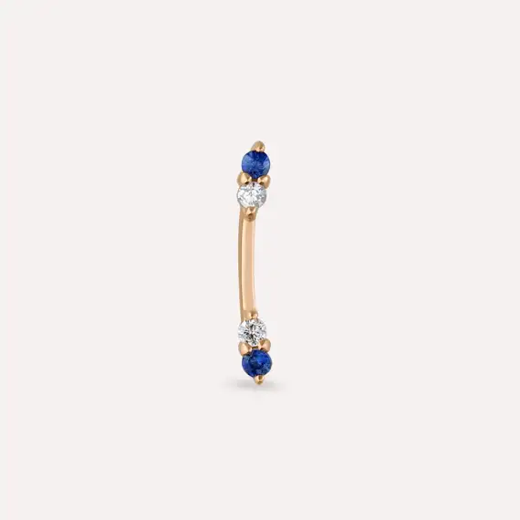 Stick Blue Safir ve Pırlanta Taşlı Rose Altın Piercing - 3