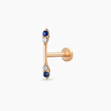 Stick Blue Safir ve Pırlanta Taşlı Rose Altın Piercing - Nev Jewellery (1)