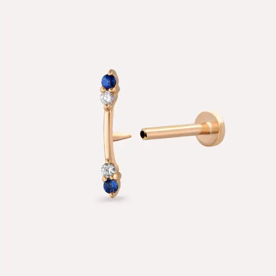 Stick Blue Sapphire and Diamond Rose Gold Piercing - 4