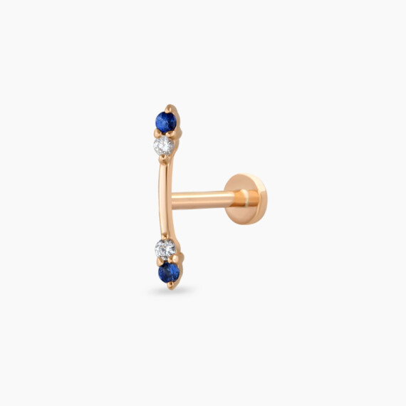 Stick Blue Sapphire and Diamond Rose Gold Piercing - Nev Jewellery