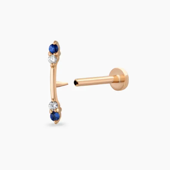 Stick Blue Sapphire and Diamond Rose Gold Piercing - 4