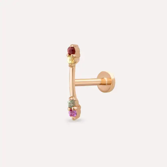 Stick Multicolor Safir Taşlı Rose Altın Piercing - 1