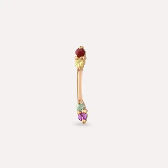 Stick Multicolor Safir Taşlı Rose Altın Piercing - 3