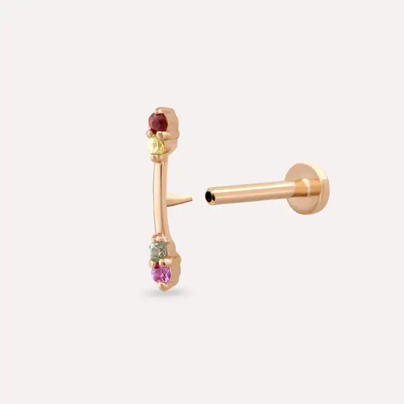 Stick Multicolor Safir Taşlı Rose Altın Piercing - 4