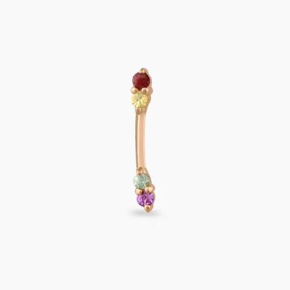 Stick Multicolor Safir Taşlı Rose Altın Piercing - 3