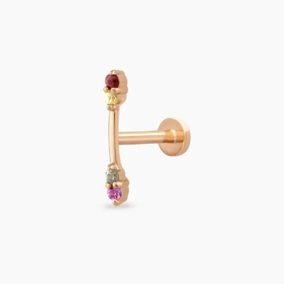 Stick Multicolor Safir Taşlı Rose Altın Piercing - 1