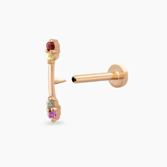 Stick Multicolor Safir Taşlı Rose Altın Piercing - 4