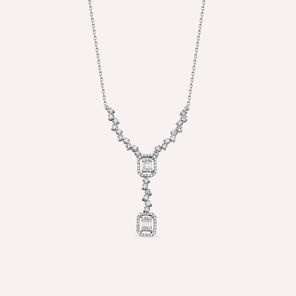 Stilla 0.80 CT Baguette Diamond White Gold Pendant - 1