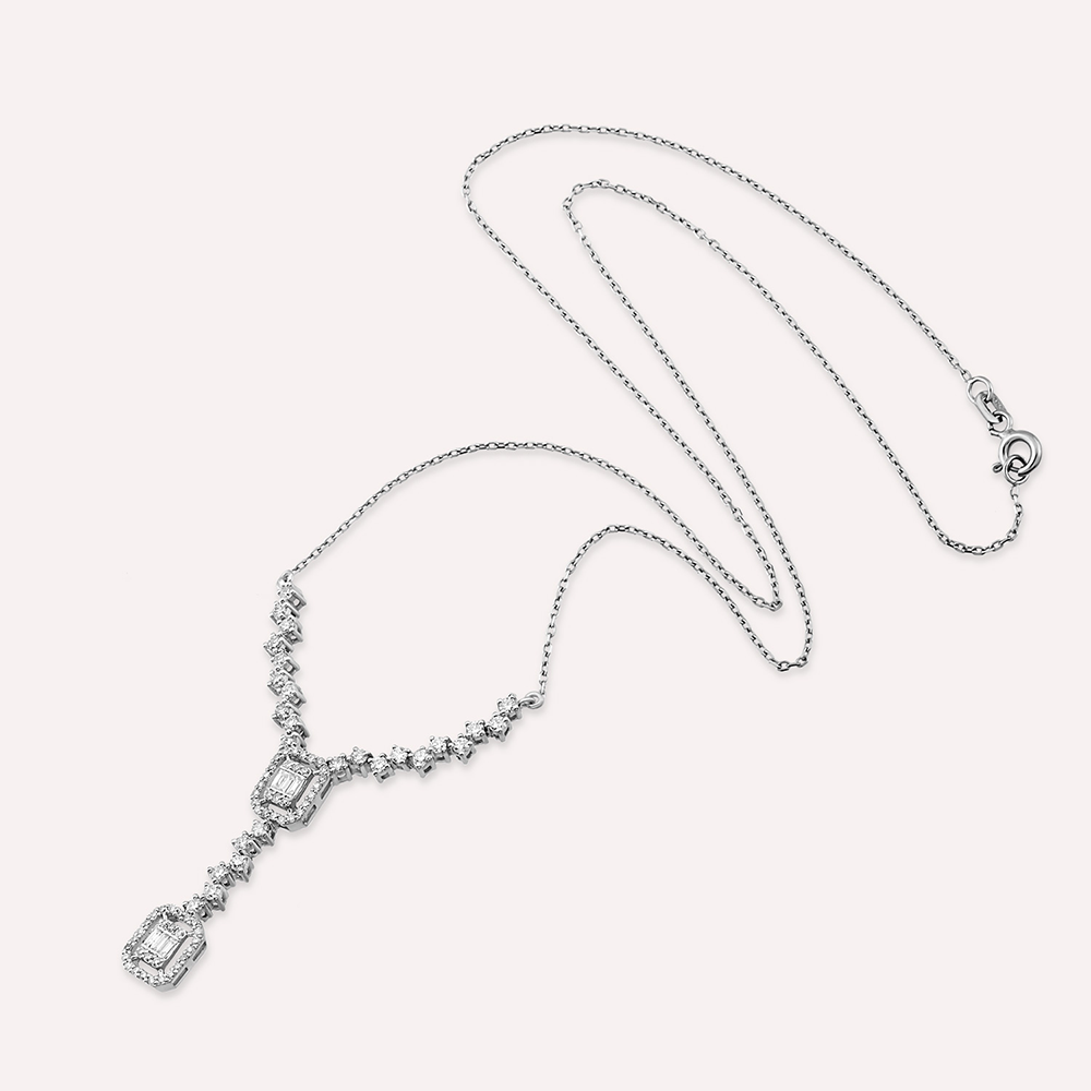 Stilla 0.80 CT Baguette Diamond White Gold Pendant - Nev Jewellery (1)