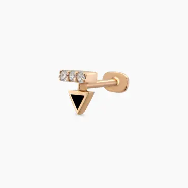 Sun Pırlanta Taşlı ve Siyah Mineli Rose Altın Piercing - Nev Jewellery (1)