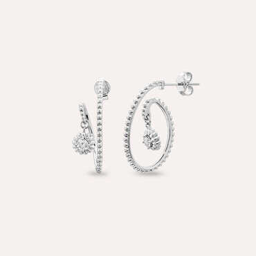 Sunflower 0.25 CT Pırlanta Taşlı Beyaz Altın Küpe - Nev Jewellery