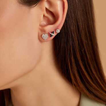 Sunflower Pırlanta Taşlı Beyaz Altın Tek Küpe - Nev Jewellery (1)