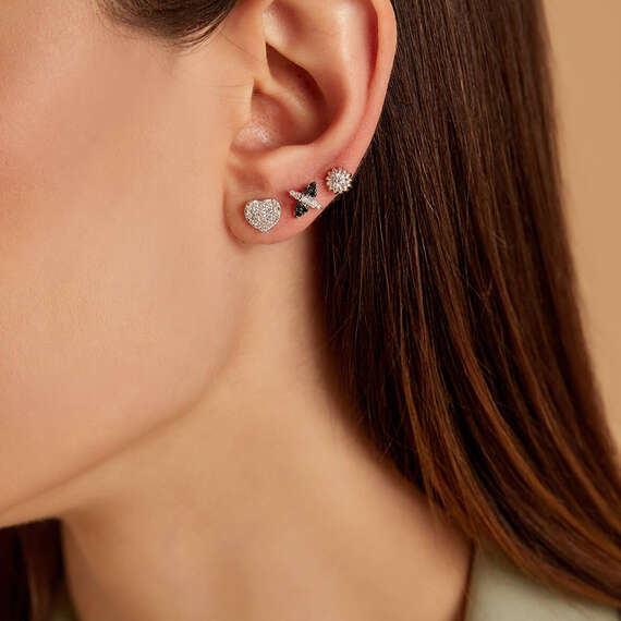 Sunflower Pırlanta Taşlı Beyaz Altın Tek Küpe - 2