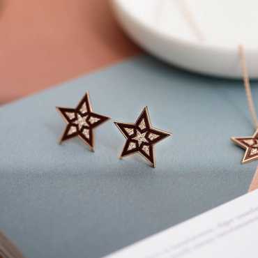 Supernova Pırlanta Taşlı ve Bordo Mineli Küpe - Nev Jewellery