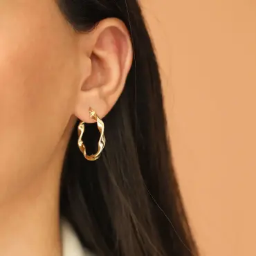 Swell Sarı Altın Halka Küpe - Nev Jewellery (1)