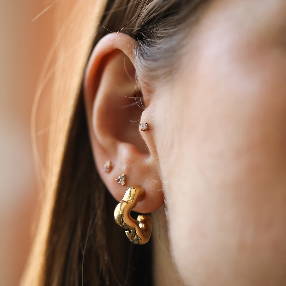 Swerve Yellow Gold Italian Earring - 2
