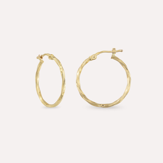 Swirl Sarı Altın Halka Küpe - Nev Jewellery
