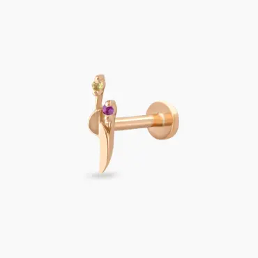 Sword Multicolor Safir Taşlı Rose Altın Piercing - Nev Jewellery (1)