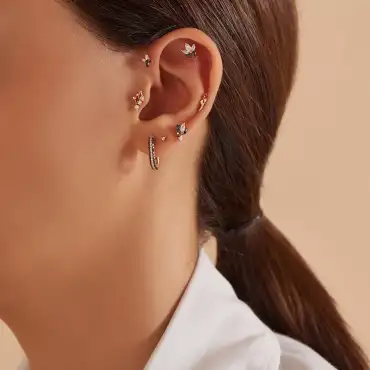 Sword Siyah Pırlanta Taşlı Rose Altın Piercing - Nev Jewellery (1)